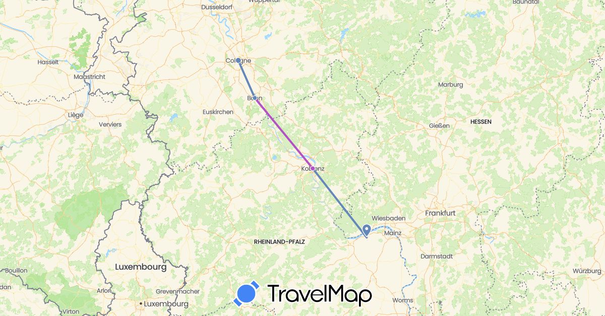 TravelMap itinerary: driving, cycling, train in Germany (Europe)